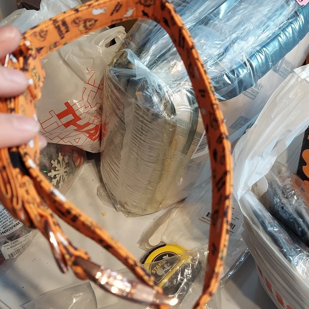 Orange Halloween Dog Collar with Bow - Picture 2 of 3